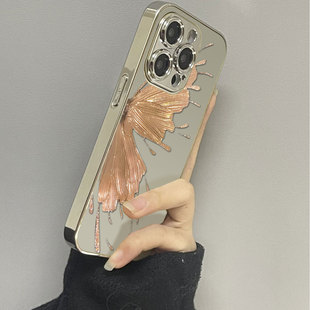 金色蝴蝶适用苹果16promax手机壳iPhone15pro新款14防摔13镜面12男11xsmax女款iphonexr情侣3se2套x78plus