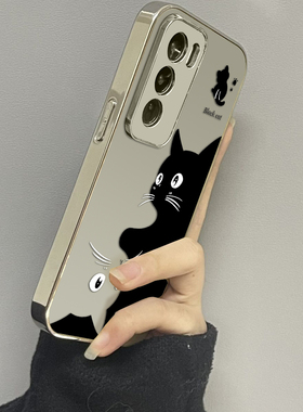 两只猫咪适用opporeno13手机壳12新款11镜面10pro+9男8女款oppoa97a93a72a58a57a56a2pro3情侣oppofindx8x7套