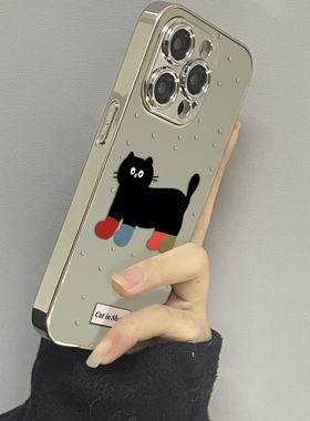 彩袜黑猫适用苹果16promax手机壳iPhone15pro新款14防摔13镜面12男11xsmax女款iphonexr情侣3se2套x78plus