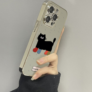 彩襪黑貓適用蘋果16promax手機殼iPhone15pro新款 iphonexr情侶3se2套x78plus 14防摔13鏡面12男11xsmax女款