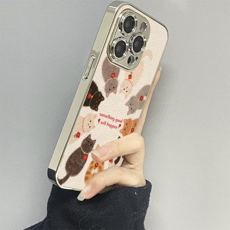 小花猫咪适用苹果17promax手机壳iPhone16pro新款15防摔14皮质13男12xsmax女款11iphonexr情侣3se2套x78plus