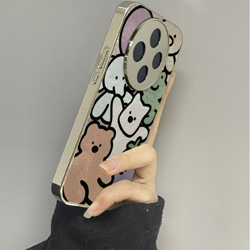线条玩偶适用vivoy200i手机壳y300pro新款y78+皮质y100防摔vivoy53s77e男y76s女款vivoy73s70s情侣y52st1x