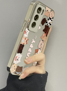 开心猫适用opporeno13手机壳12新款11镜面10pro+9男8女款oppoa97a93a72a58a57a56a2pro3情侣oppofindx8x7套