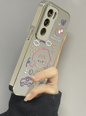 涂鸦女孩适用opporeno13手机壳12新款11镜面10pro+9男8女款oppoa97a93a72a58a57a56a2pro3情侣oppofindx8x7套