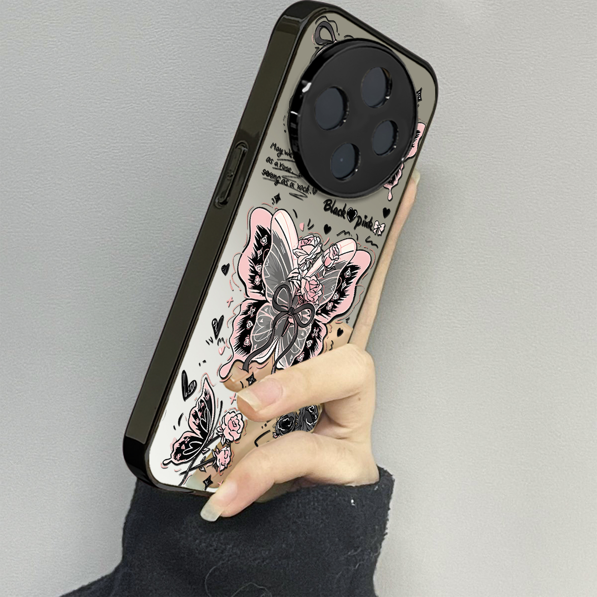 黑粉蝴蝶适用vivoy200i手机壳y300pro新款y78+镜面y100防摔vivoy53s77e男y76s女款vivoy73s70s情侣y52st1x