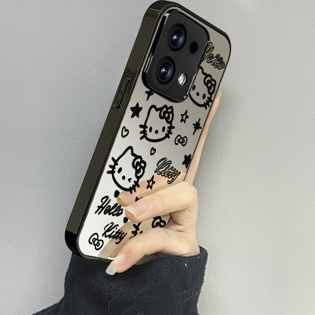 黑色kt猫适用opporeno13手机壳reno12新款11oppofindx8x6x7ultra6防摔5k10pro+9男8女款7情侣3k12x套oppok9s