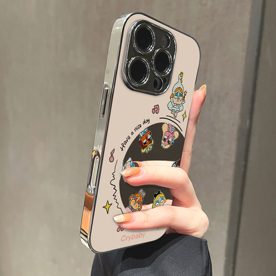 环绕哭娃适用苹果16promax手机壳iPhone17pro新款15防摔14镜面13男12xsmax女款11iphonexr情侣3se2套x78plus
