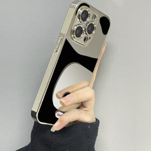 简约熊猫适用苹果16promax手机壳iPhone15新款14pro镜面13全包12防摔xsmax男11女款iPhonexr情侣x78plus套se2