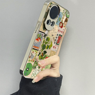 拼贴插画适用华为nova14手机壳nova12ultra新款11活力版13nova10se皮质12pro防摔9男8女款7se情侣6至尊版5g套