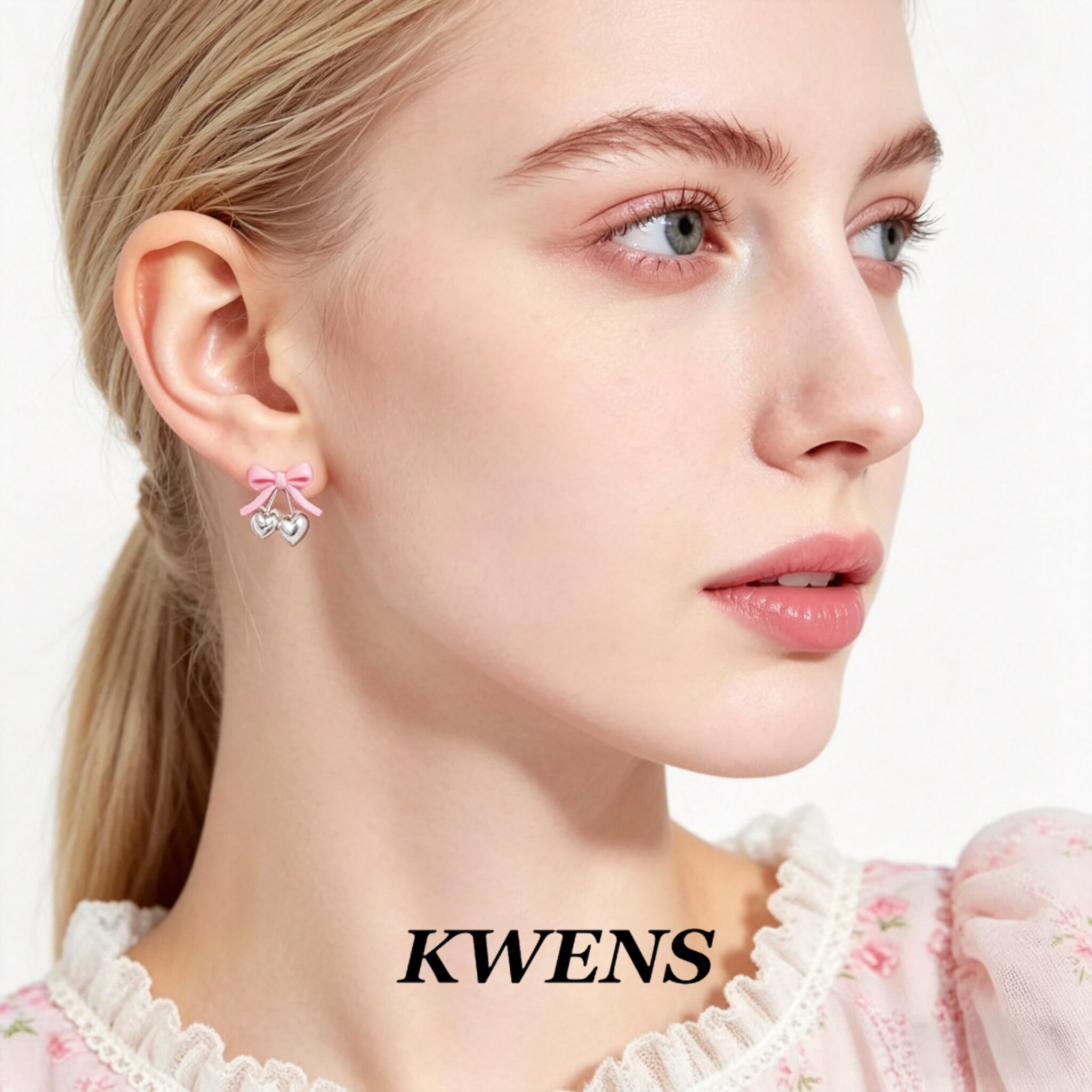 KWENS樱桃蝴蝶结耳钉女S925银针亲肤仿过敏轻奢气质小众高级耳饰