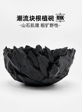 潮流块根花盆龙舌兰象牙宫仙人球多肉盆钵山石透气大口径植物碗盆