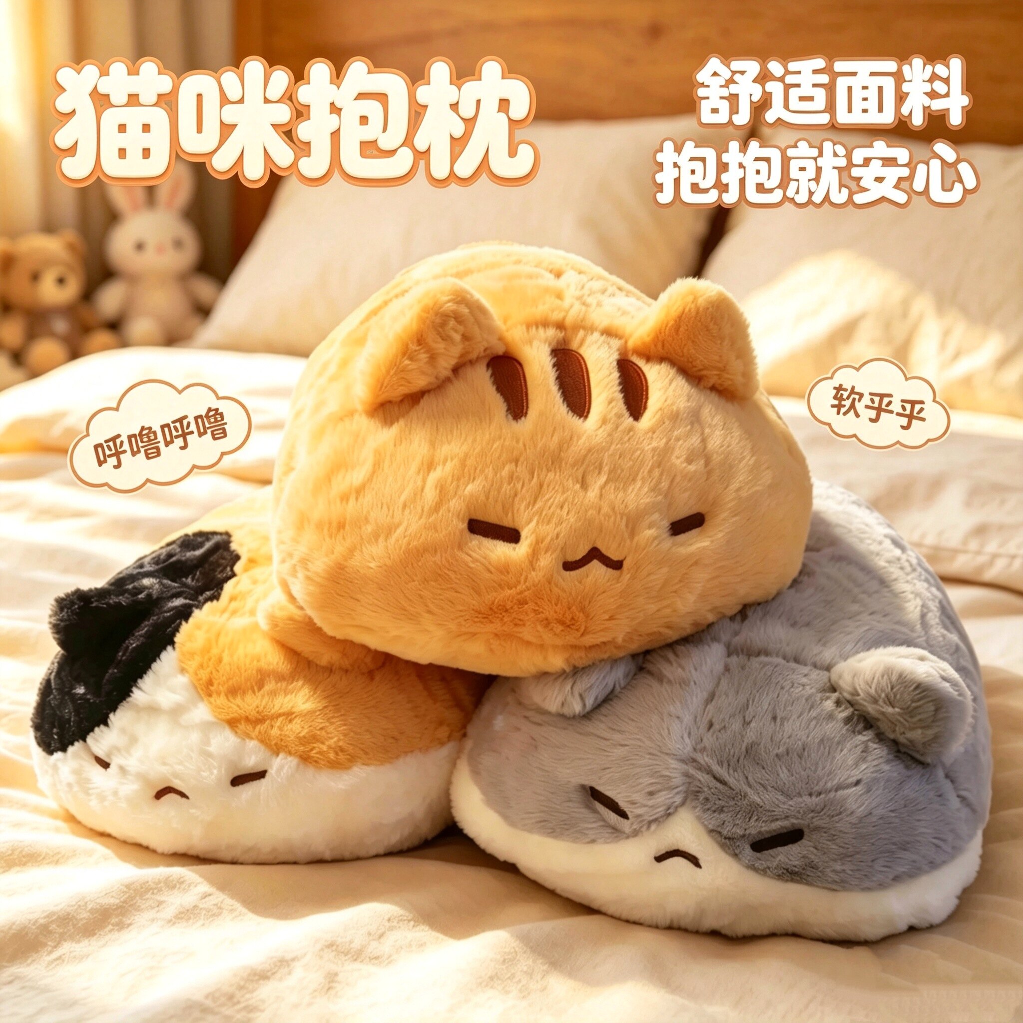 慵懒猫团子抱枕超软解压午睡靠垫