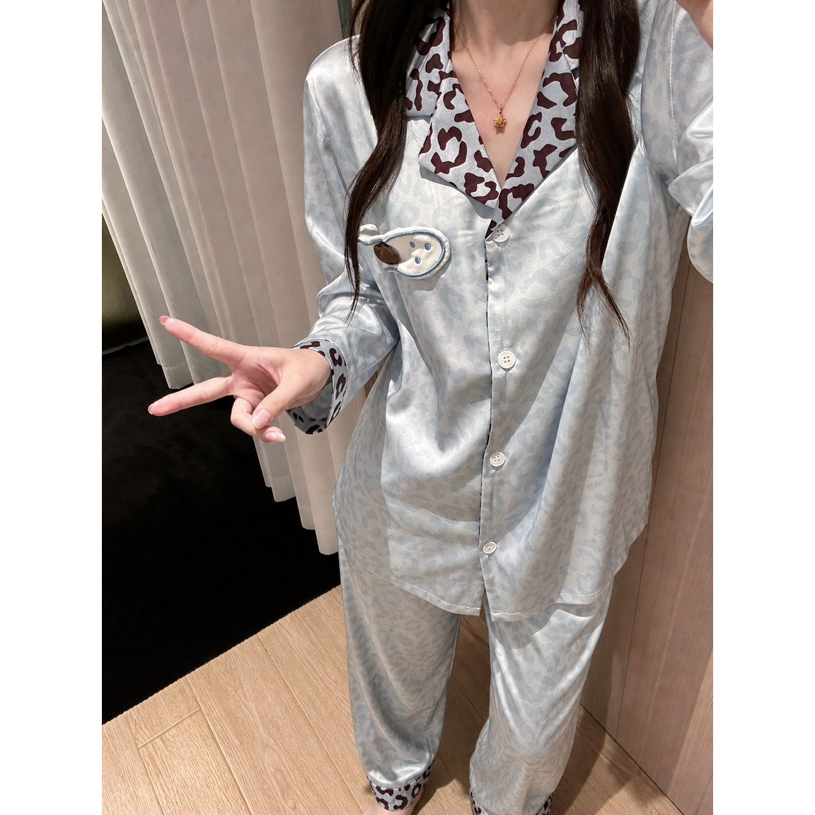 春秋季睡衣女款长袖可外穿翻领明星同款网红高级感休闲家居服套装
