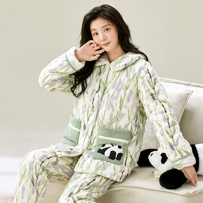妙泊姿睡衣女加厚珊瑚绒夹棉套装