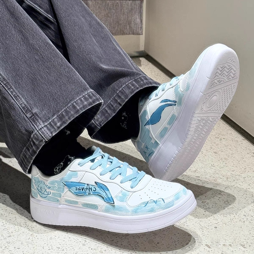 球鞋定制 LiNing/李宁 浮舟 美式涂鸦街头文化防滑耐磨男低帮板鞋