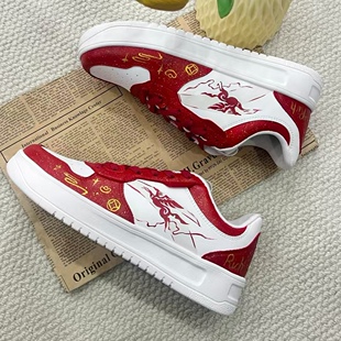 定制球鞋 安踏马年飞马踏祥云简约百搭手绘小众潮流防滑低帮板鞋