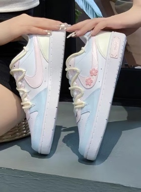 球鞋定制 Nike Court Borough Low 春和花屿樱花少女低帮板鞋