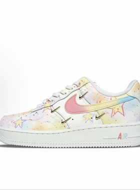 球鞋定制 NIKE/耐克 AIR FORCE1莫奈印象 潮流百搭低帮手绘女板鞋