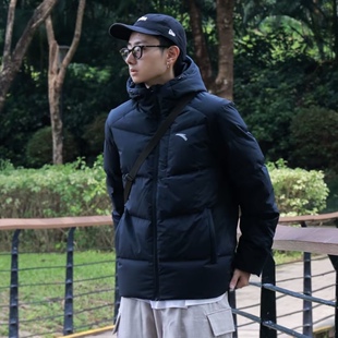 安踏三层速暖羽绒服 纯黑简约小标短款四防连帽羽绒服952547901-1