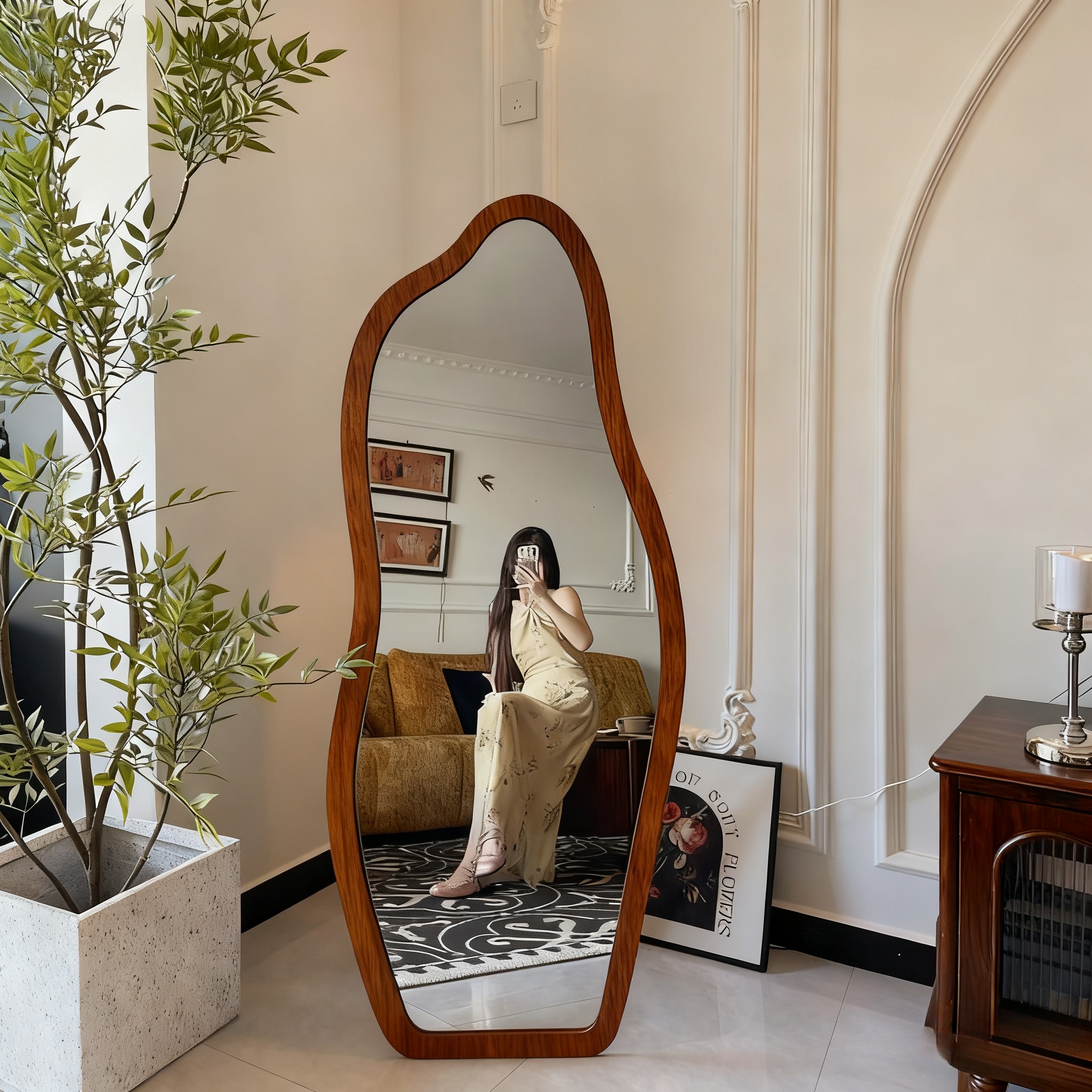 中古风全身镜落地镜家用异形穿衣镜挂墙试衣镜女生卧室高级感镜子