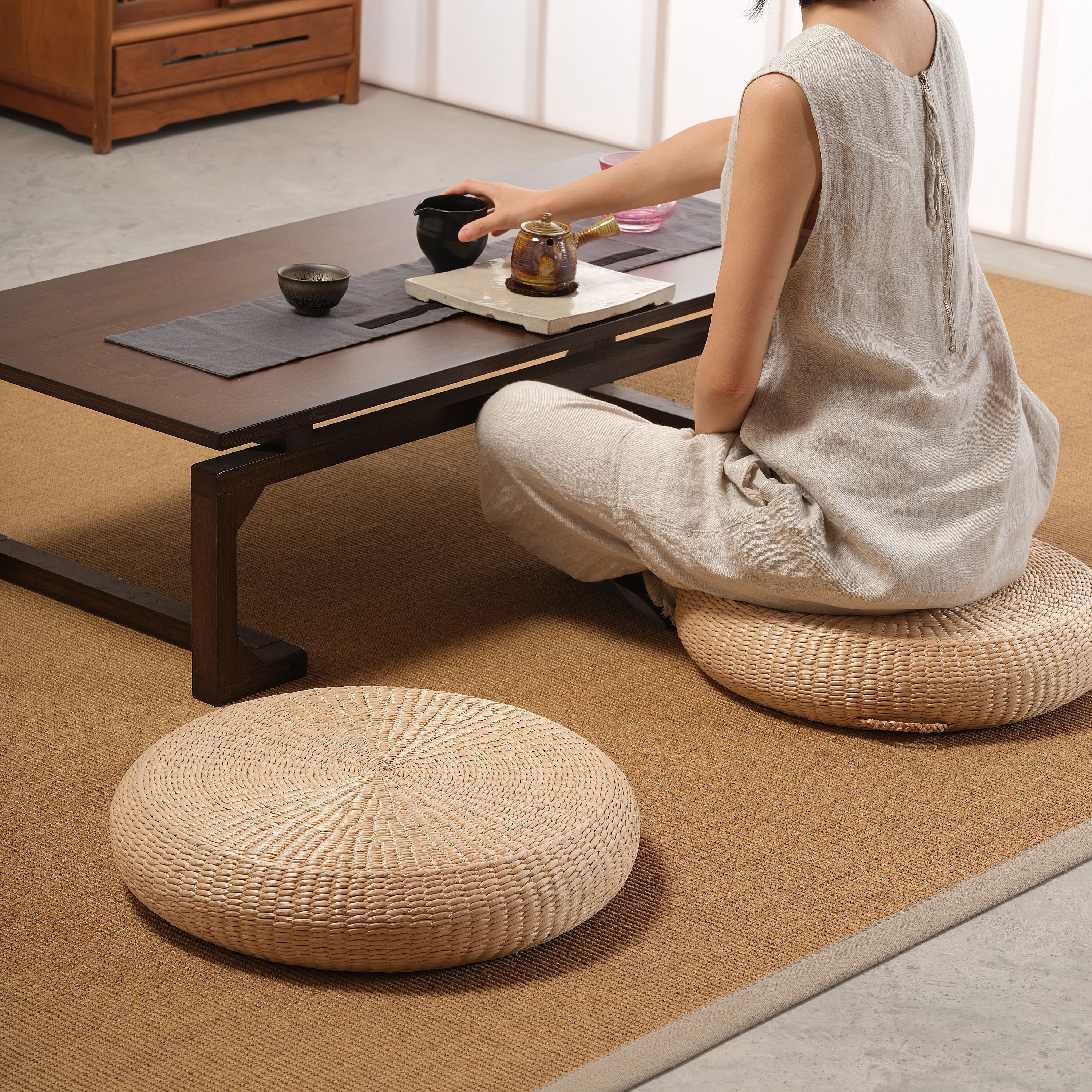 日式榻榻米蒲团坐垫打坐禅修垫地上冥想垫阳台藤编家用垫子草编垫,居家布艺,蒲团,淘宝优惠券,粉丝福利购,淘宝优惠卷
