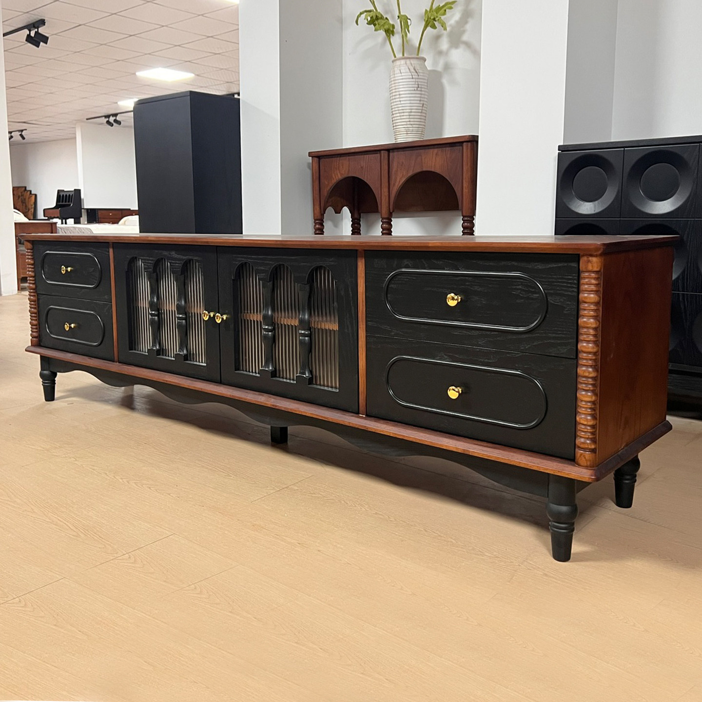 优尚雅轩法式复古实木电视柜中古风白蜡木客厅家用复古落地收纳柜