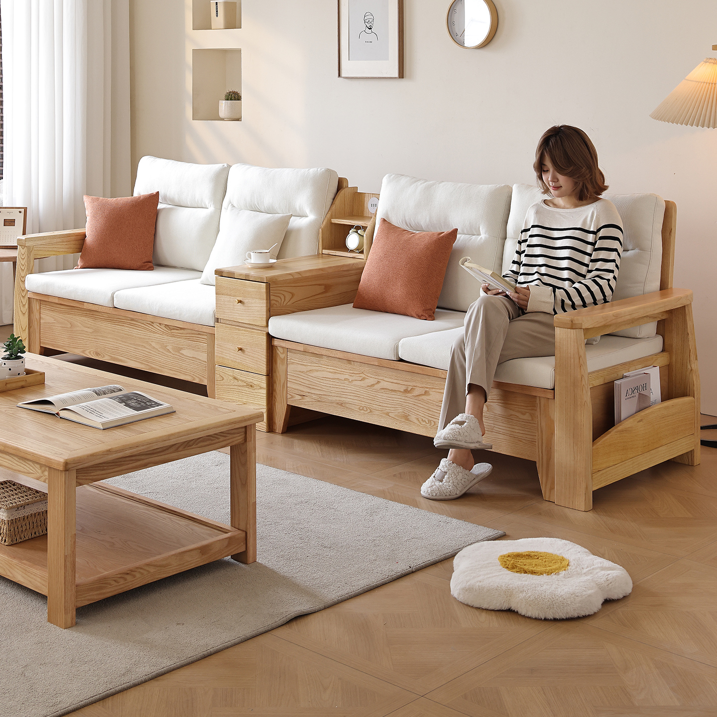 优尚雅轩北欧简约白蜡木实木沙发