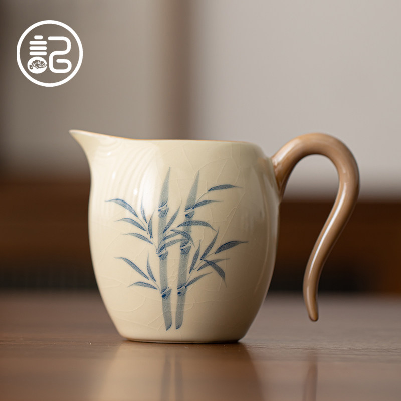 记今朝【豆黄汝窑】手绘美人公道杯陶瓷家用茶海功夫茶具分茶器
