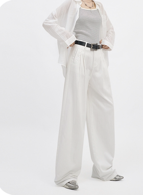 高个子白色牛仔裤女加长版宽松阔腿垂感直筒显瘦肌理感超长拖地裤
