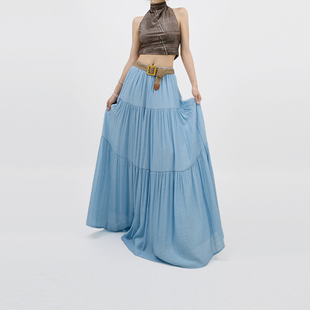 加长中长款 遮胯显瘦 蛋糕大摆伞裙180棉麻半身裙高个子175夏季