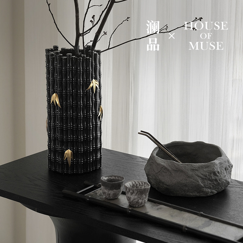 澜品『金叶』新中式竹子花瓶民宿茶室花器桌面装饰品高级感摆件,家居饰品,花瓶,淘宝优惠券,粉丝福利购,淘宝优惠卷