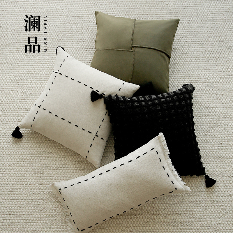 澜品『染雨』手工绣线棉麻抱枕
