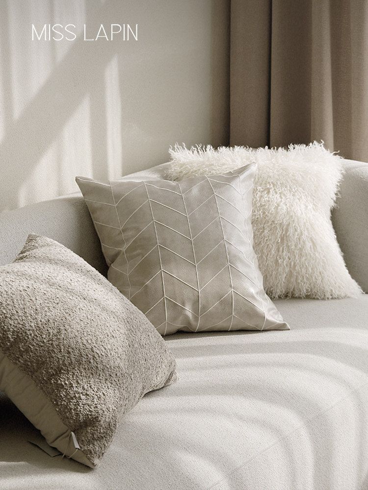 MISSLAPIN 澜品现代简约皮革几何绣花抱枕装饰靠枕沙发抱枕套腰枕
