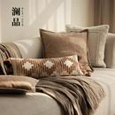 澜品 浅咖立体棉麻绣花抱枕客厅靠垫国风沙发长腰枕靠枕 牧云归