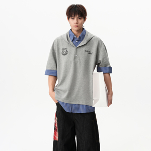 25秋新款 美式假两件格纹衬衫短袖高级连帽 1308 ZD5092 P55图片
