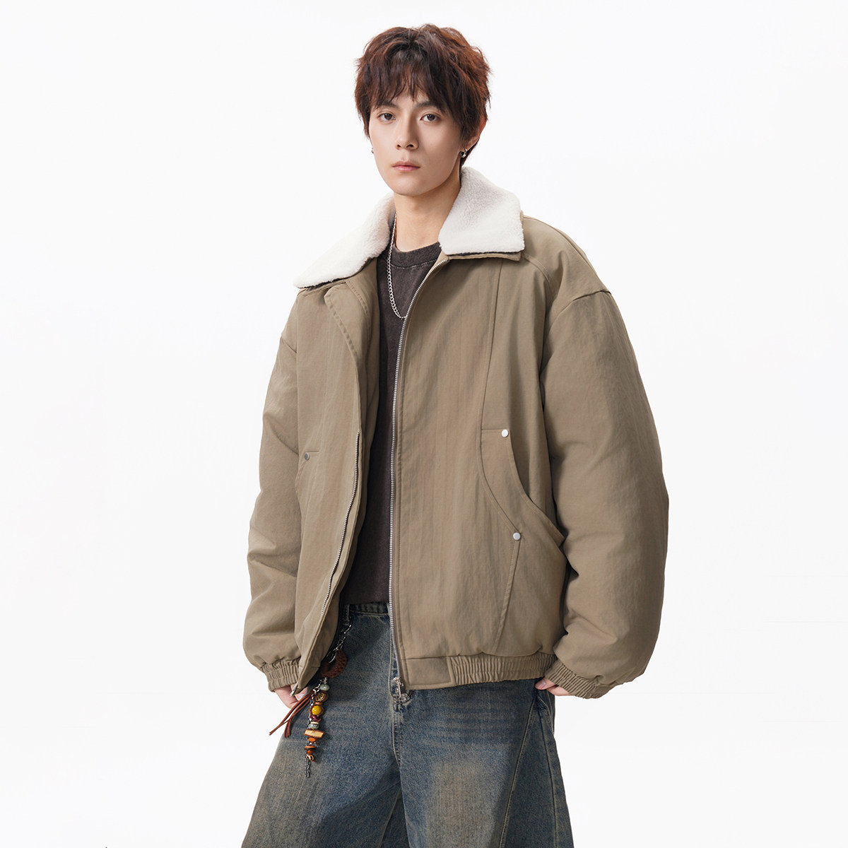 羊羔毛翻领夹克棉服M25668P110,男装夹克,星座1308