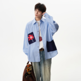 25秋款趣味贴布衬衫男女宽松格纹衬衣ZCS6019P68，男装衬衫，星座1308