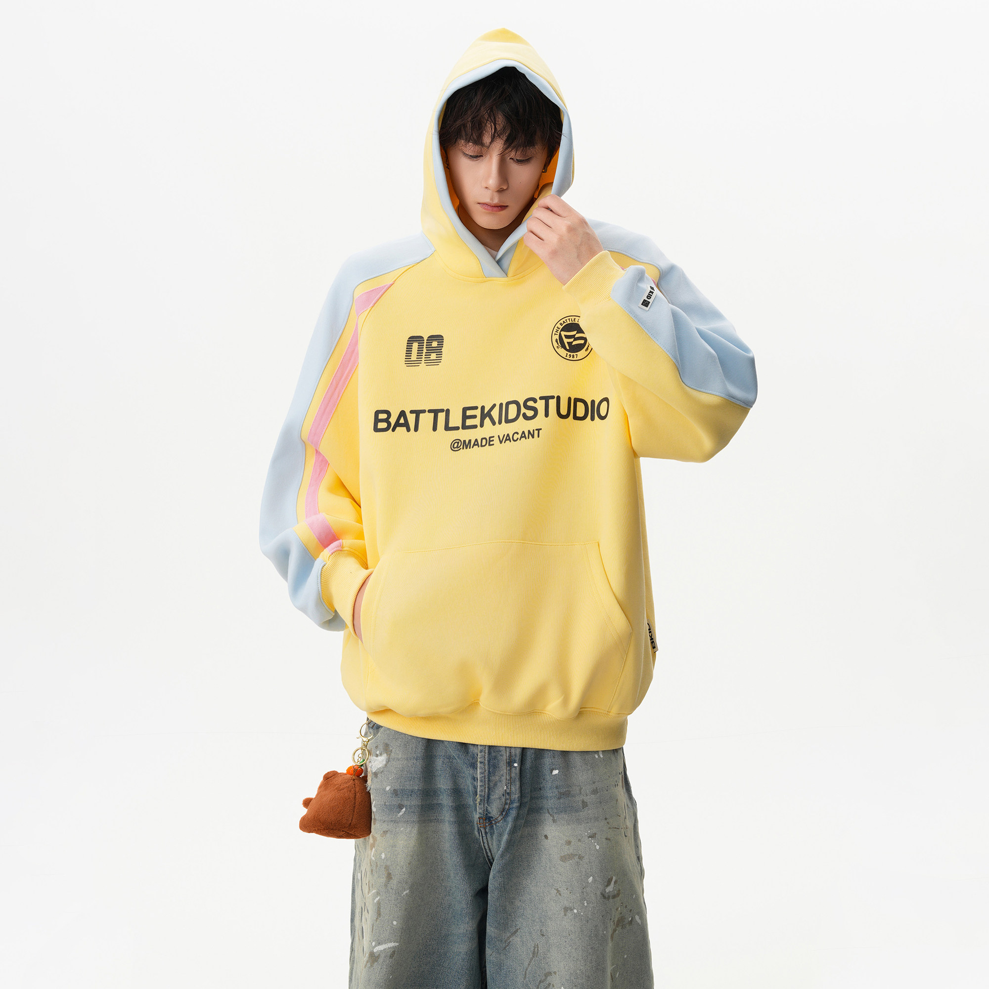 25秋季新款美式撞色高级拼接连帽卫衣1308ZWY89P70，男装卫衣，星座1308