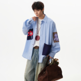 25秋款趣味贴布衬衫男女宽松格纹衬衣ZCS6019P68，男装衬衫，星座1308