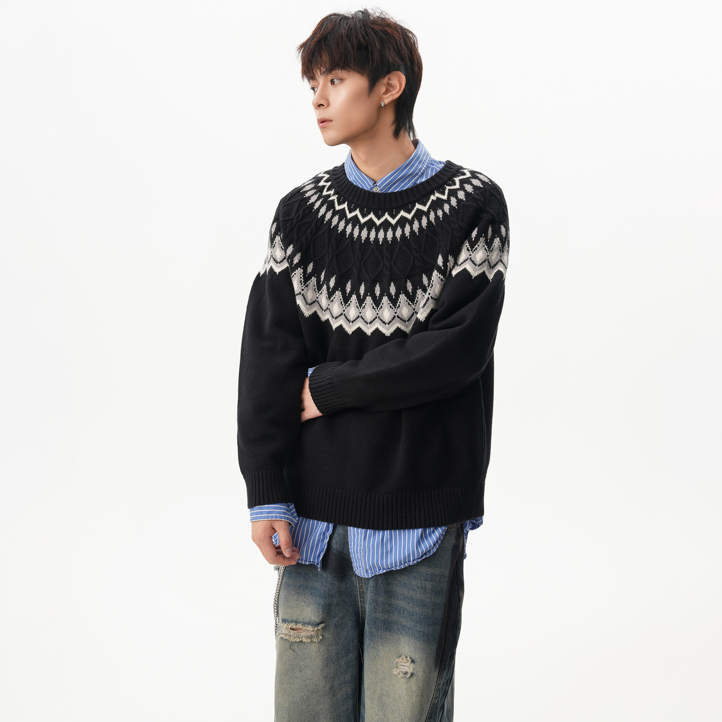 25秋新款美式费尔岛校园针织圆领毛衣MY25061P65，男装针织衫/毛衣，星座1308