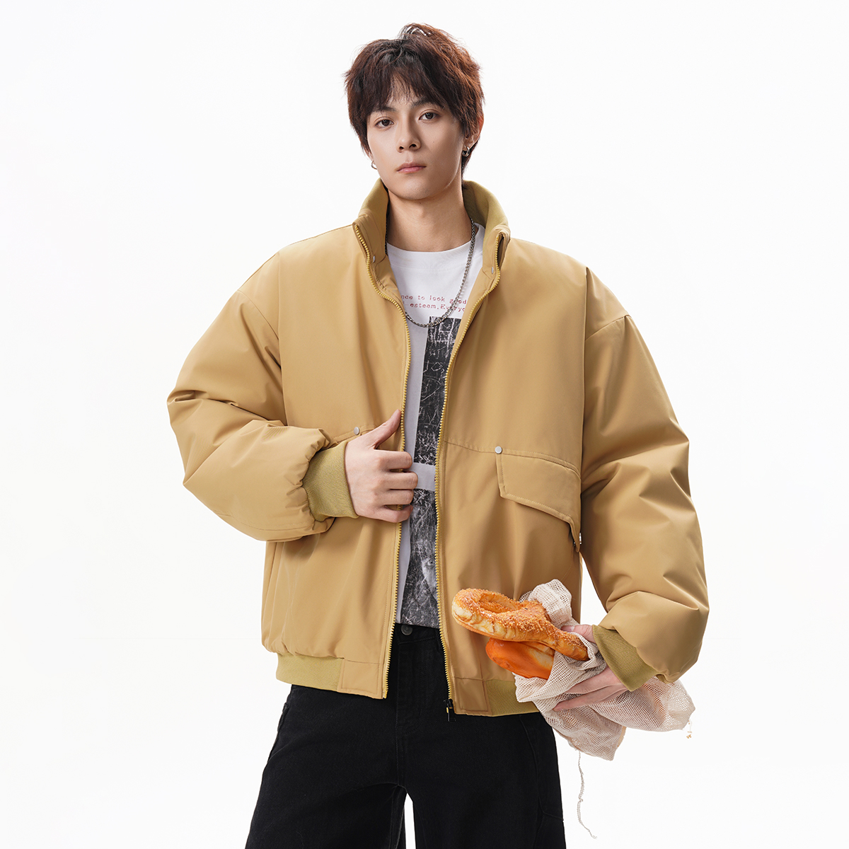 美式复古立领棉服外套M25336P95，男装棉衣，星座1308