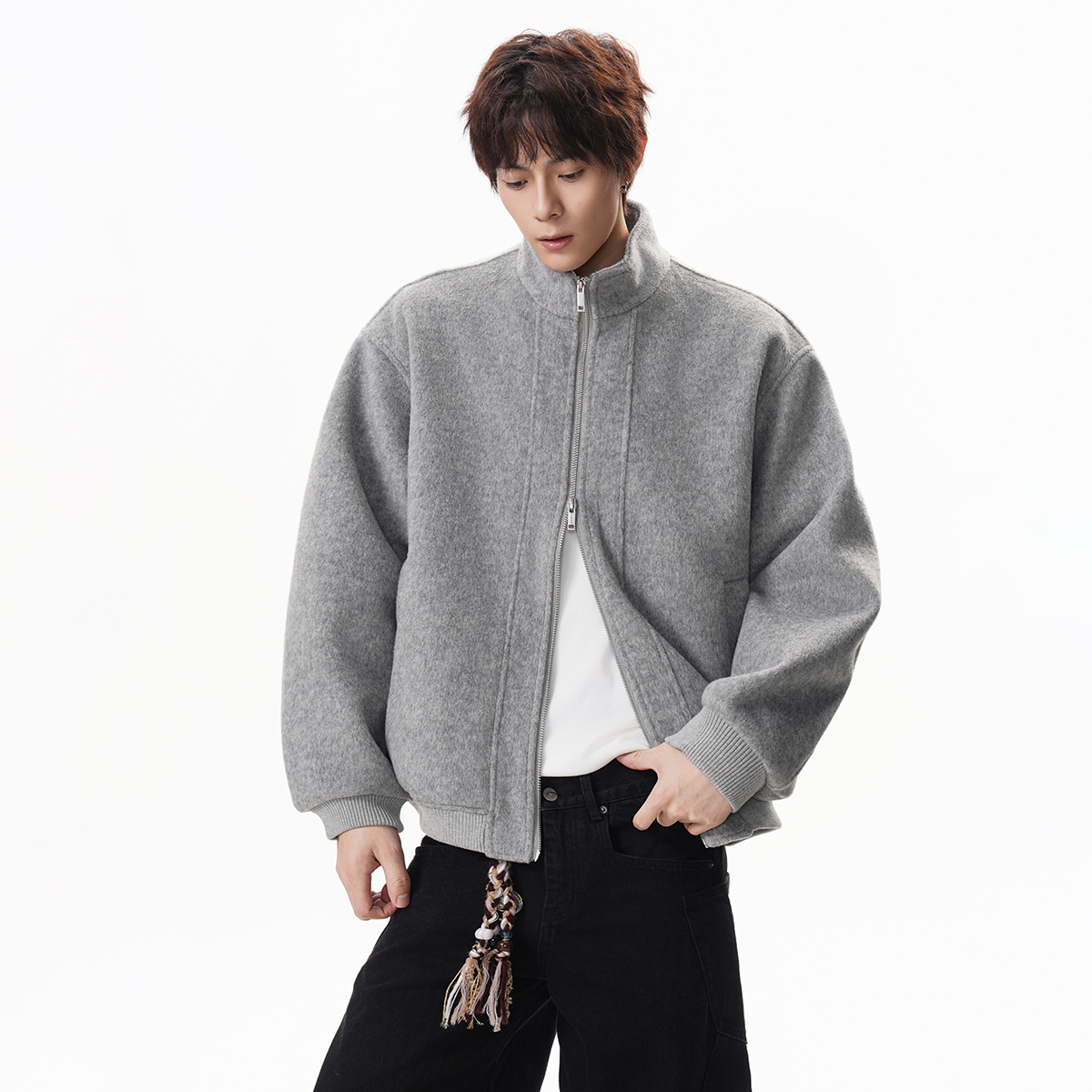 立领双拉链呢料夹克JK694P70，男装夹克，星座1308