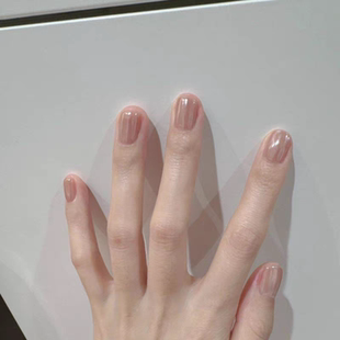 纯手工定制夏日月光粉穿戴甲裸色气质显肤白美甲简洁短款 穿戴甲