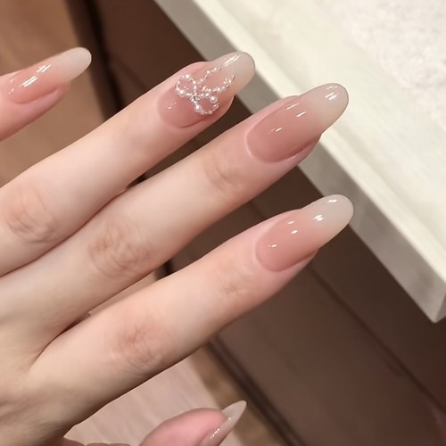 扁平甲可戴不夹手纯手工穿戴甲极简蝴蝶结拼钻高级感显白美甲可拆