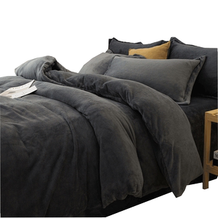 冬天被套四件套冬毛绒男生简约ab面珊瑚绒加绒加厚保暖床笠三件套
