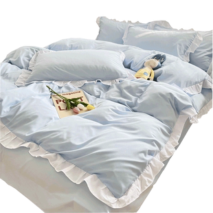 被套180cmx220cm四件套夏季ins风少女心天蓝色小清新女宿舍三件套