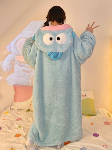 丑鱼睡袍儿童搞怪小珊瑚绒睡衣女大秋冬季加绒厚可外穿大裙家居服