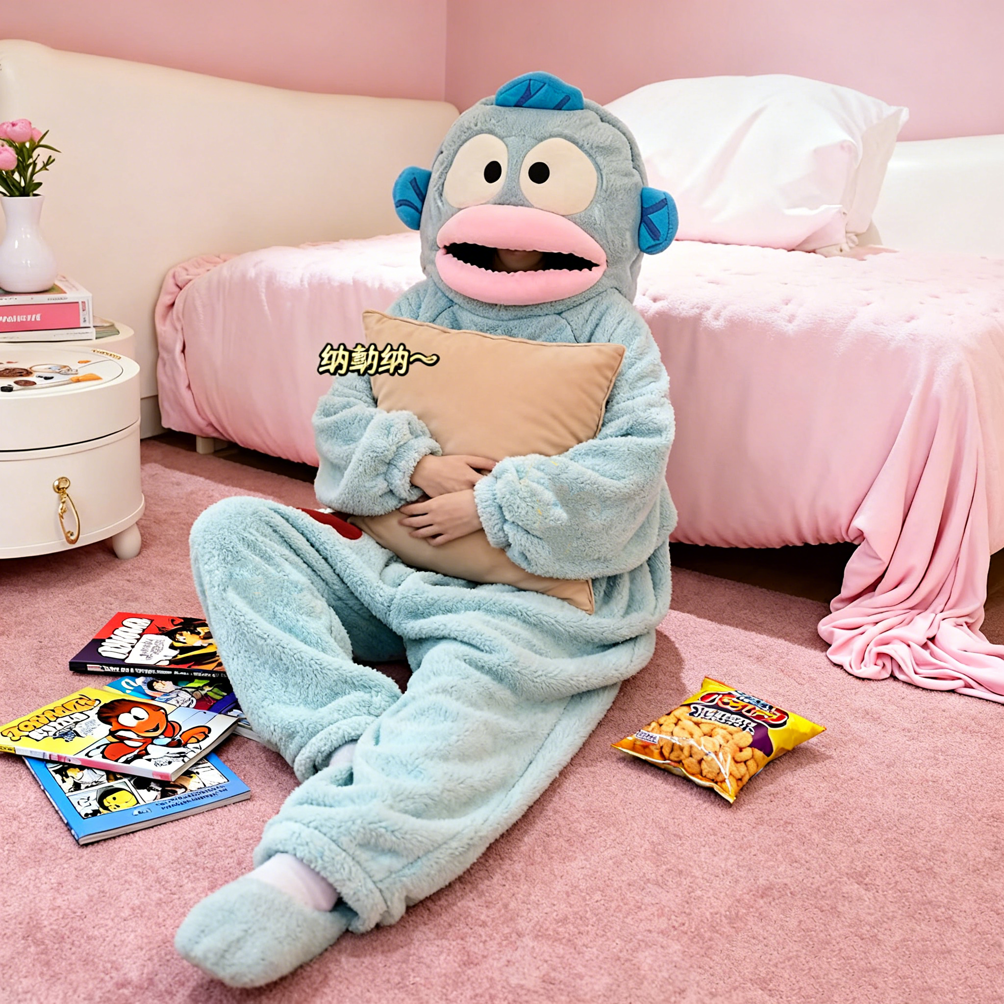 丑鱼连体睡衣儿童女珊瑚绒加厚搞怪可爱小孩大童秋冬季抽象小丑鱼