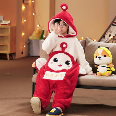 天线宝宝儿童连体睡衣法兰绒男女童秋冬季珊瑚绒防踢连体家居服装