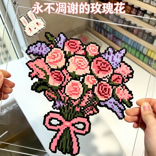 拼豆成品【新】 520花束钥匙扣送女友挂件像素手工礼物 diy情侣全